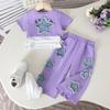 Design Sense Mädchen Set Kleinkind Kleinkind Kurz Fünfzackiger Stern Aufnäher Kurzarm + Weste + Lange Hose