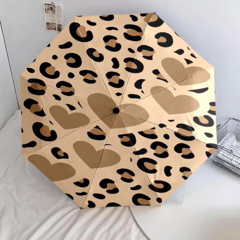 1PC Leopard Print Umbrella Portable Folding Umbrella Iron Frame Hole Bone Structure Outdoor Home Umbrella A7
