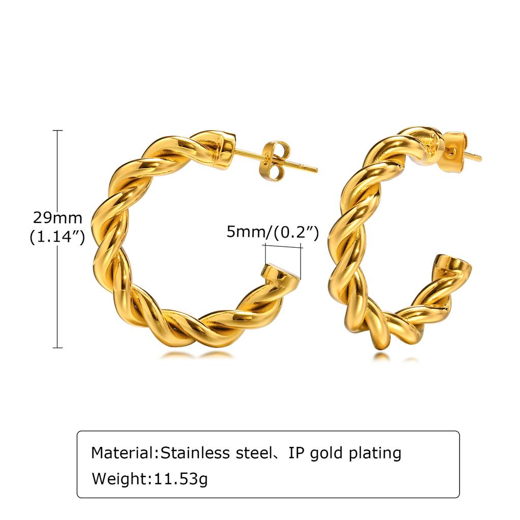 Stainless Steel Earrings, Twist Earrings, Gold C-shaped Earrings, Simple and Fashionable Women's Jewelry