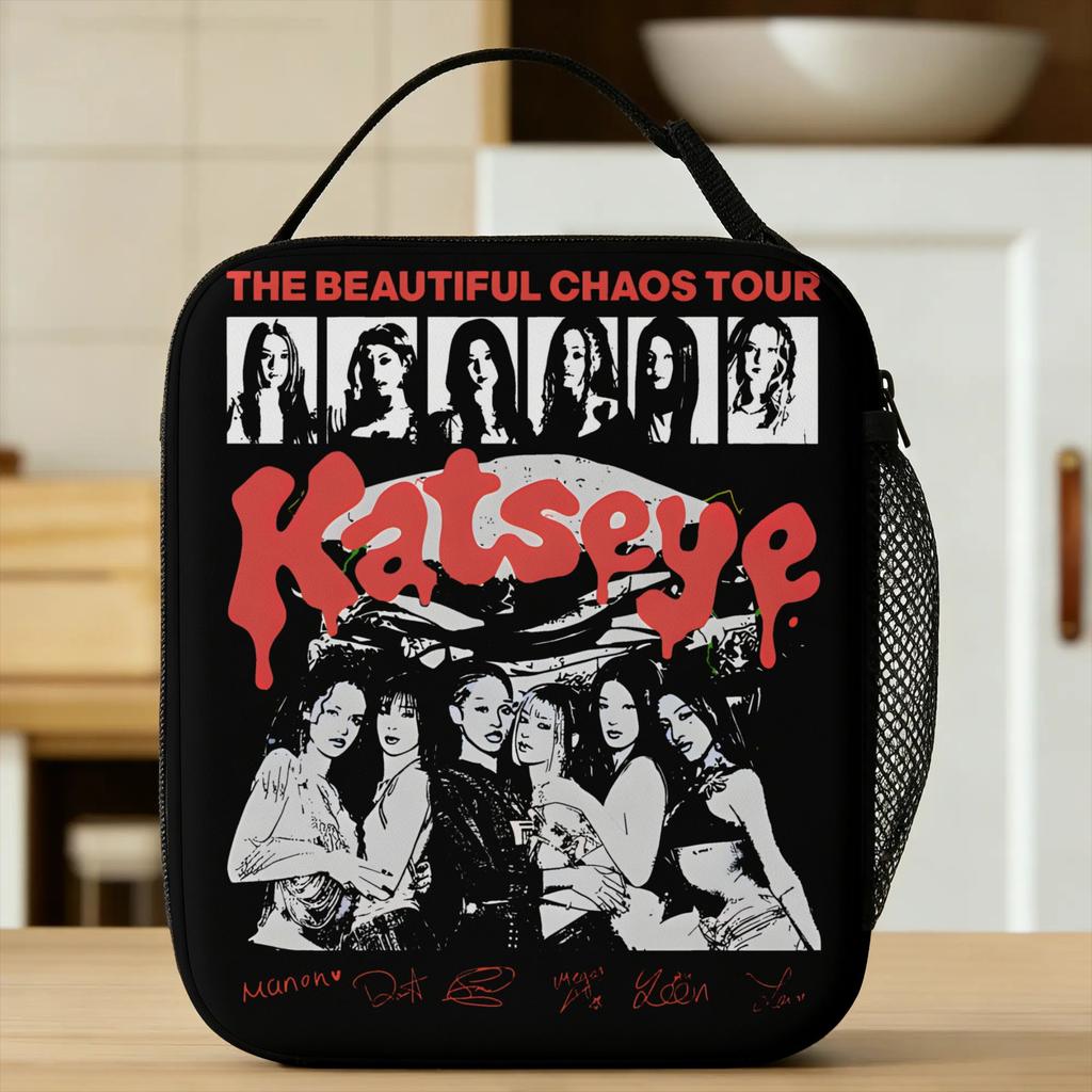 Katseyes Lunch Bag The Beautiful Chaos Tour Girl Lunch Box Travel Portable Food Bags For Unisex Waterproof Graphic Cooler Bag