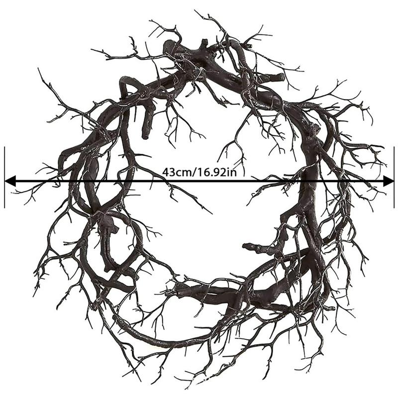 Halloween Decoration Wreath Black Branch with Spider LED Strings Light Battery Powered for Party Home Front Door Wall Decor