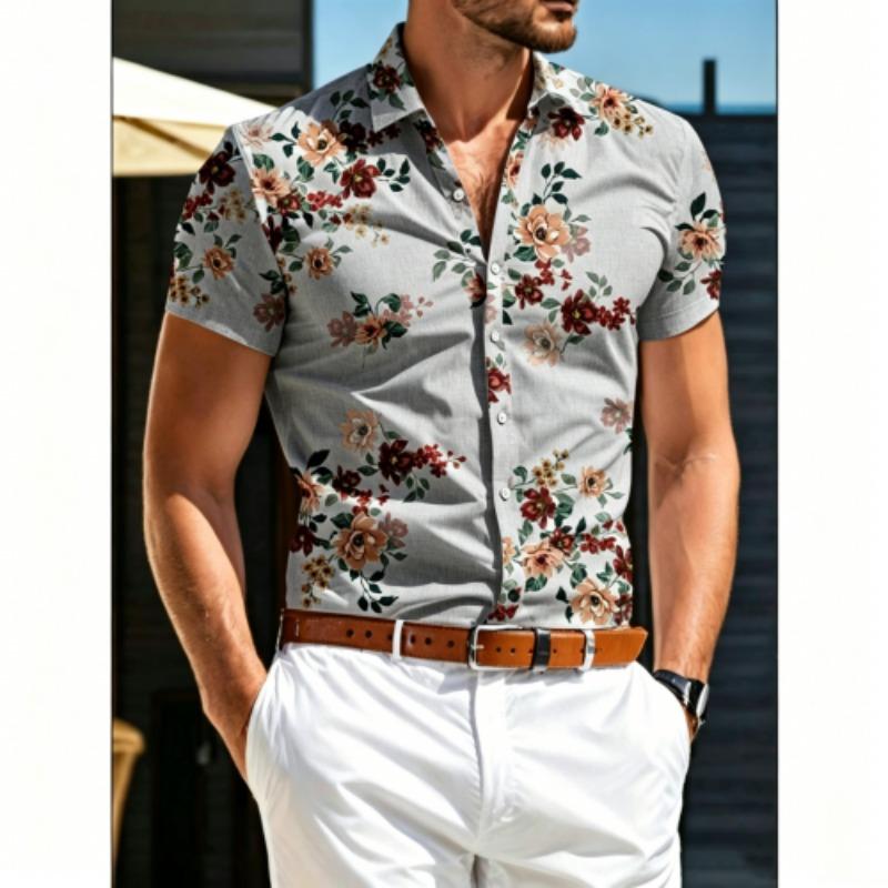 Flowers and Leaves Pattern Printing Shirt Summer Hawaiian Beach Vacation Clothing Men's Fashion Street Style Shirt Daily Men's and Women's Shirt