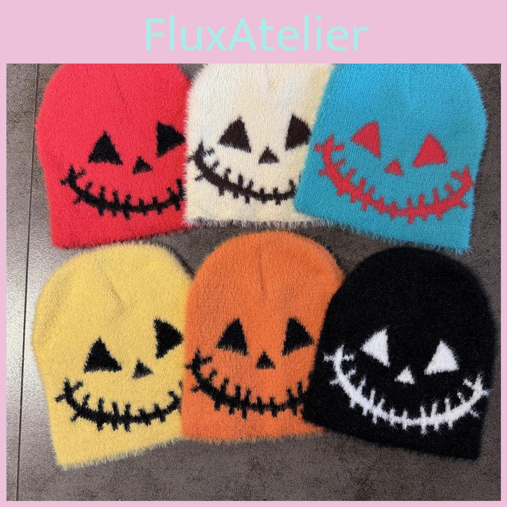 Halloween Quirky Face Pattern Beanie Warm Wool Blend Casual Streetwear Travel