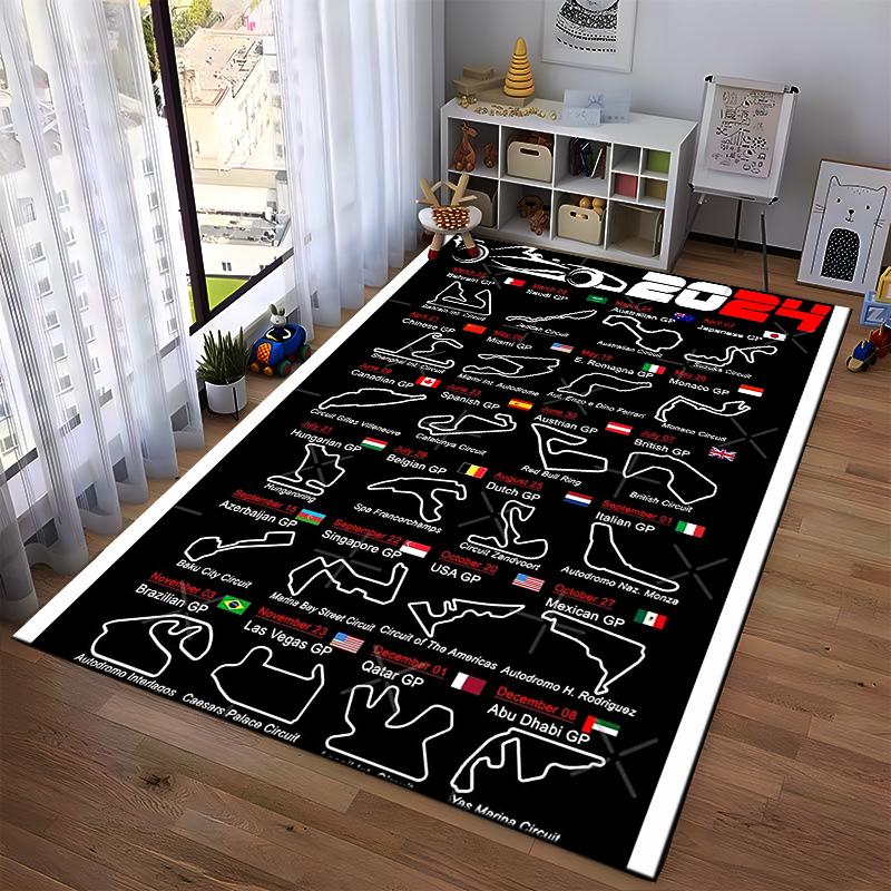 Formel 1 2024 Rennstrecken Design Teppich Rutschfester Teppich geeignet für Wohnzimmer- und Schlafzimmer-Sofas.
