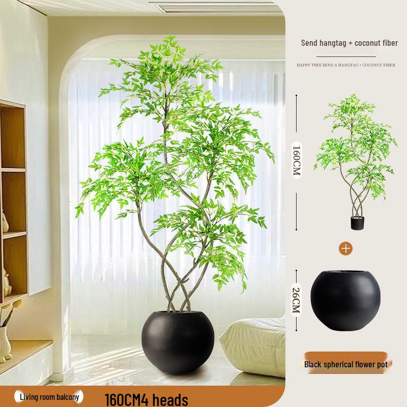 High-End Nandina Domestica Floor-Standing Faux Green Plant for Indoor Decoration