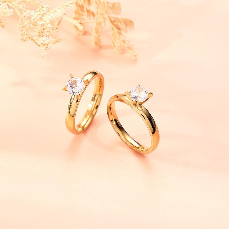Stainless steel ring female niche 4mm inner and outer arc zircon diamond titanium steel couple jewelry