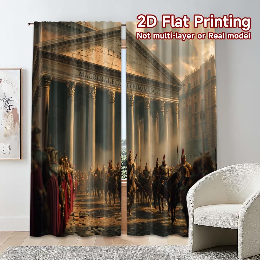 Set Of 2 Flat Printing Curtains Without Rod Roman Triumph Chic Fashionable Polyester Versatile All Curtain