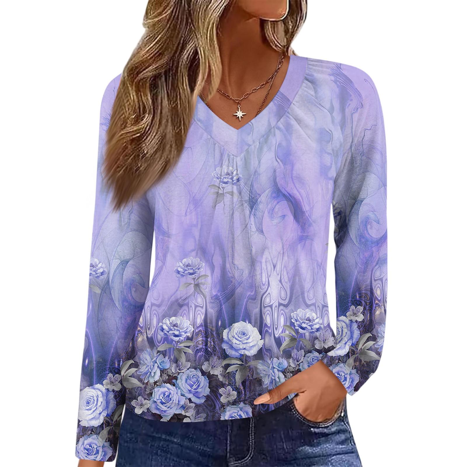

Женский повседневный модный топ с V-образным вырезом, рукавами реглан, плиссировкой и цветочным принтом, с длинным рукавом XXL фиолетовый