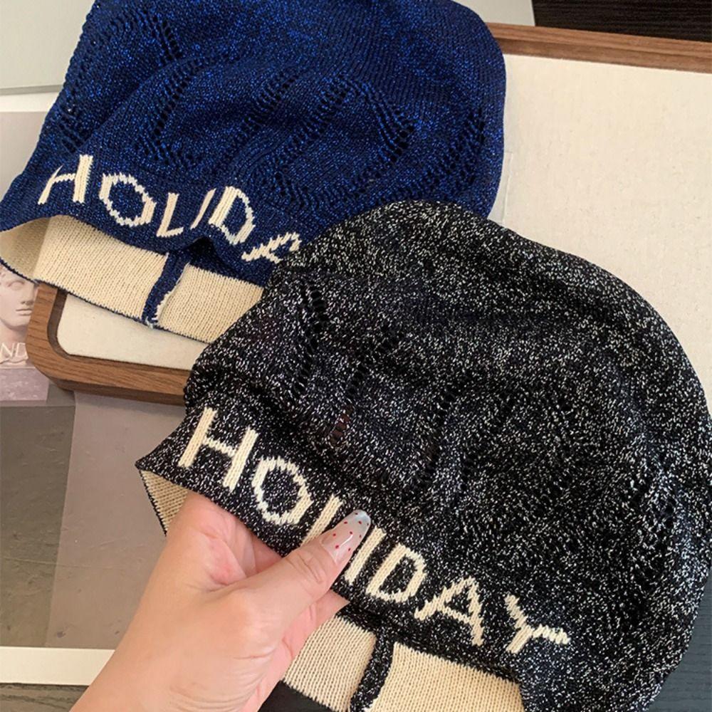 Vintage Letter Beanie Hat Cool Knitted Pullover Hat Fashion Sequin Knitted Hat Streetwear