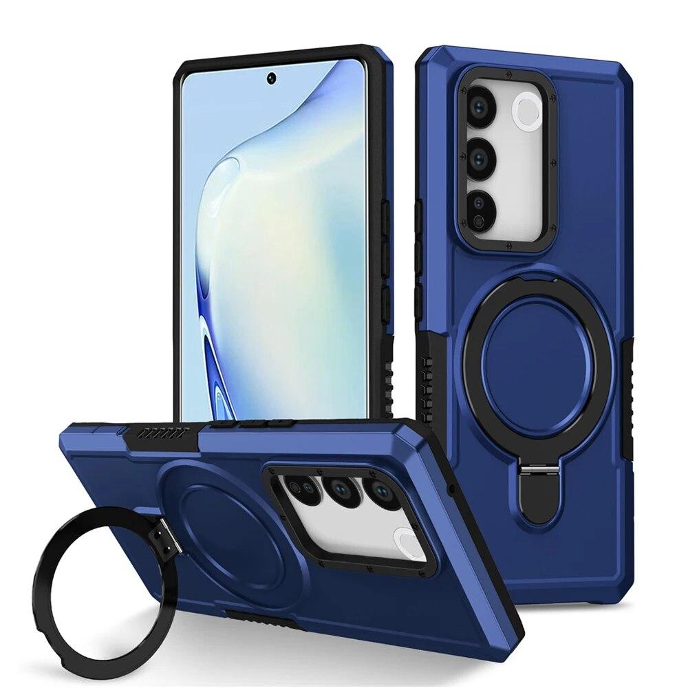 

Противоударный чехол KEYSION для VIVO V27 5G V27e V25 V25e, силиконовый + ПК с металлическим кольцом-подставкой, чехол для телефона VIVO Y35 Y36 Y22S Y17S Y27 4G for VIVO V27e темно-синий