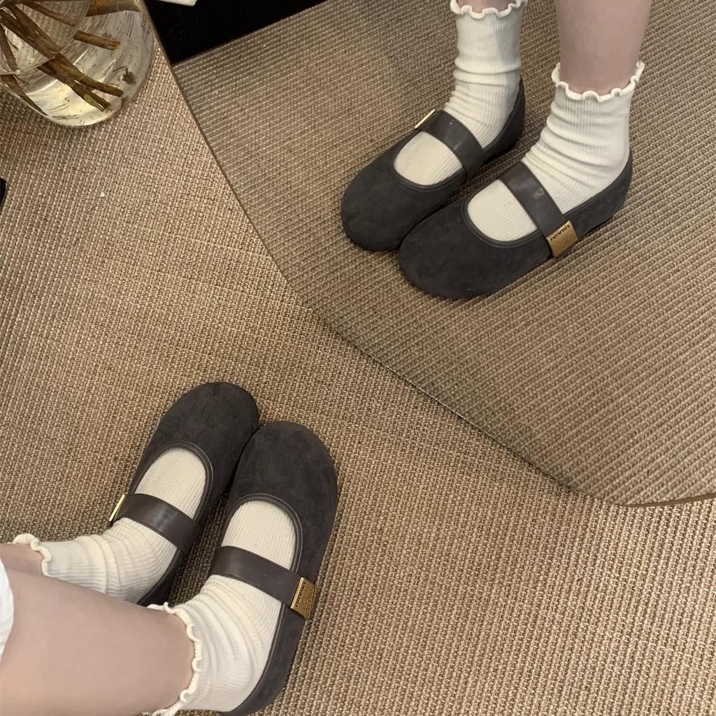 Suede Red Light Mouth Single Shoes Female Spring and Autumn New Retro Gentle Fairy Style Casual Soft Flat Mary Jane Shoes