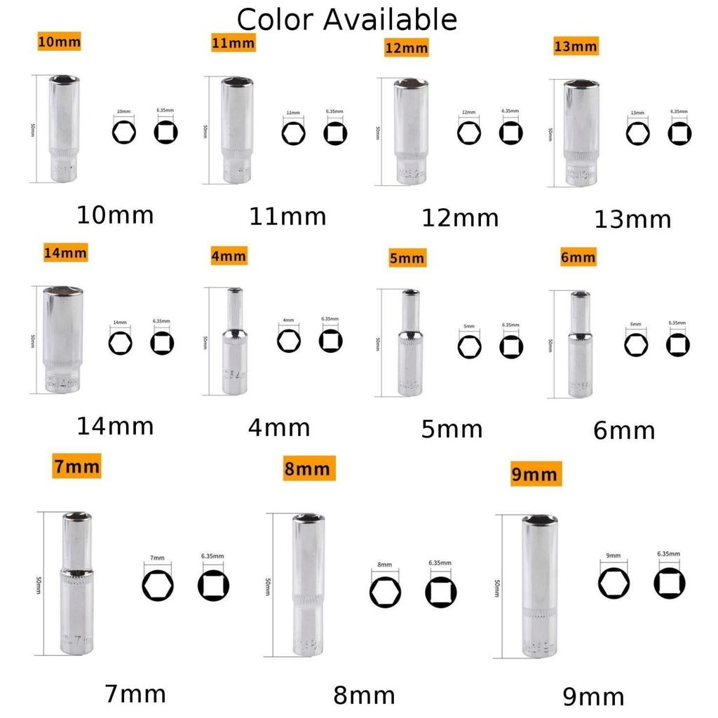 1/1 Inch Drive Deep Socket Adapter 1mm-11mm Chrome Vanadium Steel Hex Socket Wrench Head For Ratchet Driver Silver 11mm Length