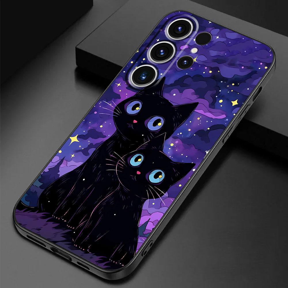 Starry Sky Cat Cover Capa Silicone Phone Case for Samsung Galaxy S21 5G S21 FE S24 Ultra S22 Plus S23 Ultra S20 S24 Plus S21