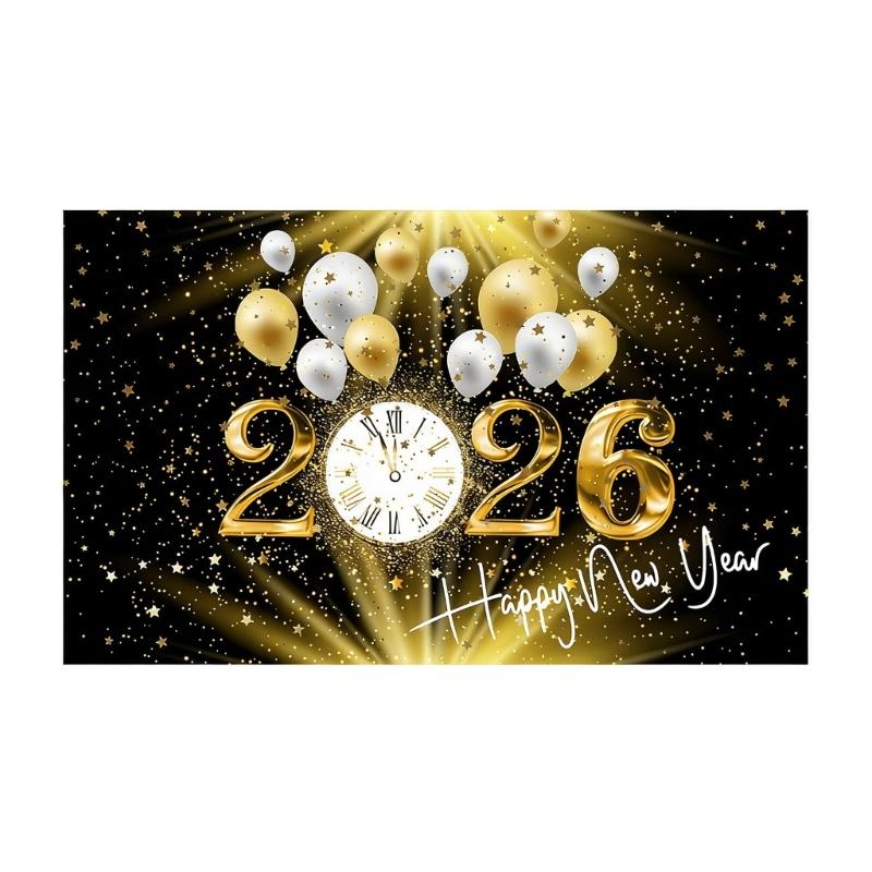 Happy New Year 2026 Banners With Balloon Pattern Decoration For Outdoor Indoor Festives Event Photoshoot Backdrop Favor