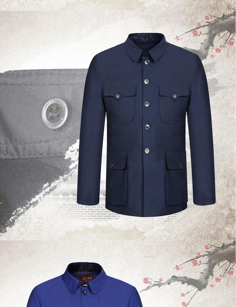Traje de Verano Zhongshan: Chaqueta Estilo Militar de Abuelo para Hombres de Mediana Edad