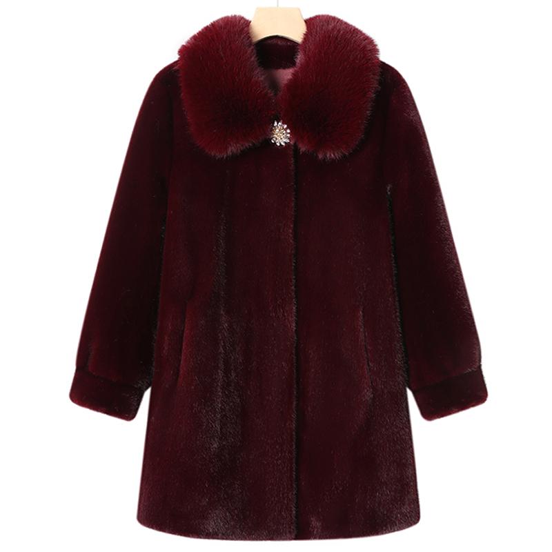 Luxurious Winter Faux Fur Jackets for Women Thick Warm Outerwears Elegant Middle-aged Women's Fur Coat