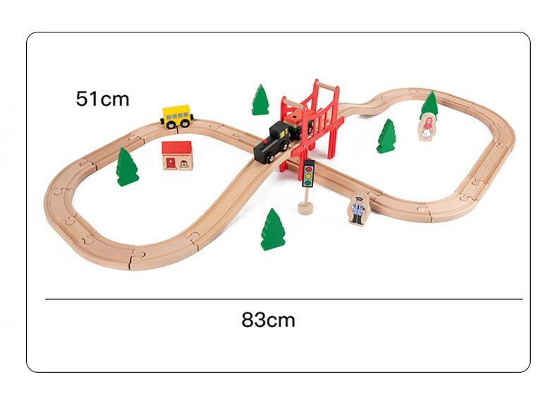 Children's Wooden Train Track Building Blocks Set