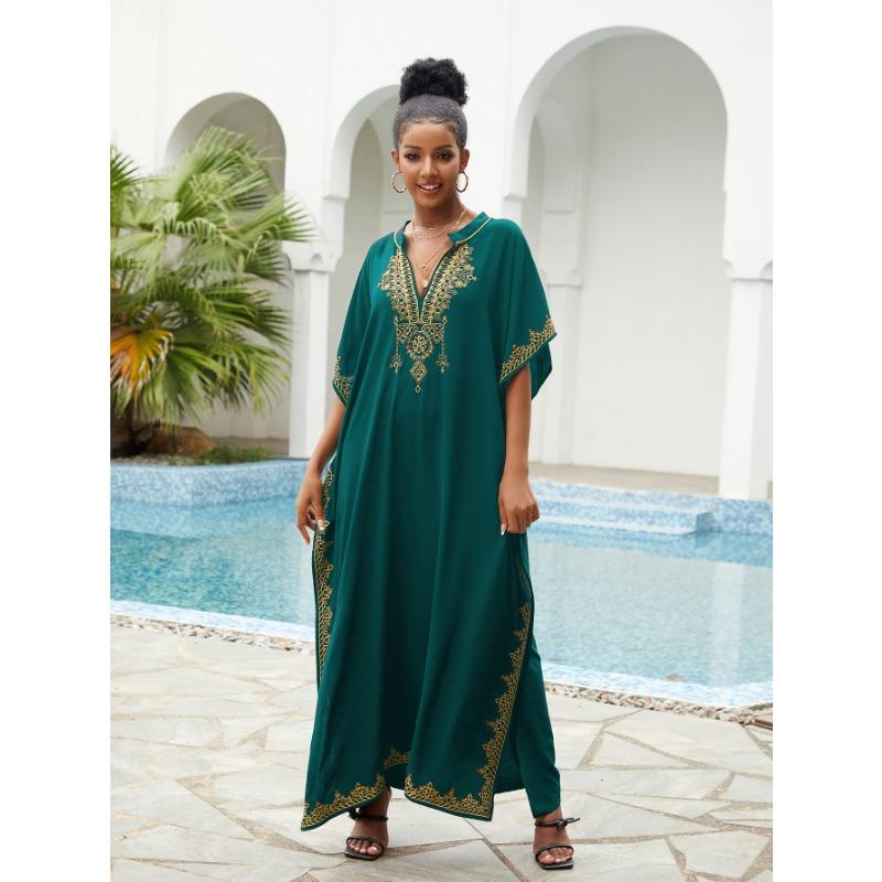 Women's Fashion Summer Spring Flower Pattern Print 1/2 Sleeves V-Neck Loose Waistline Casual Dresses