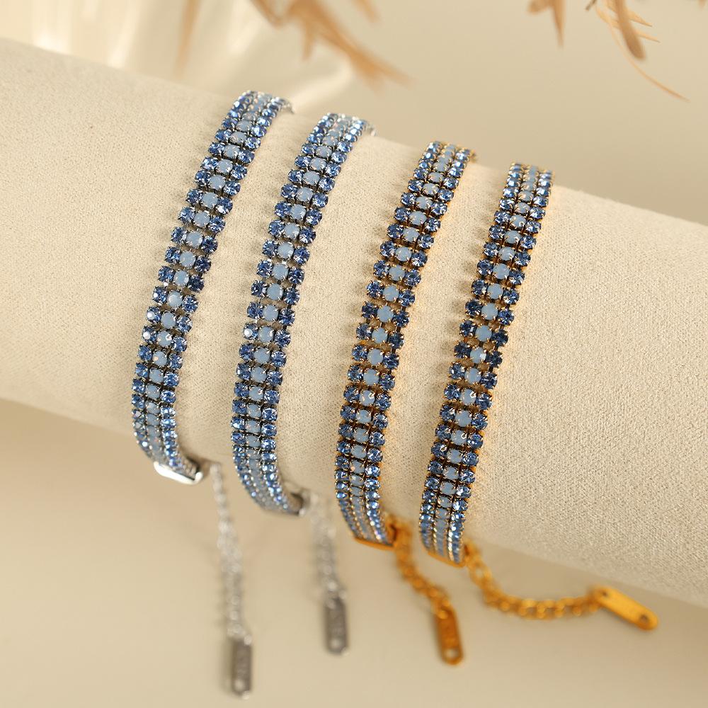 ins simple design bracelet row diamond titanium steel plated 18K gold inlaid boutique natural stone jewelry