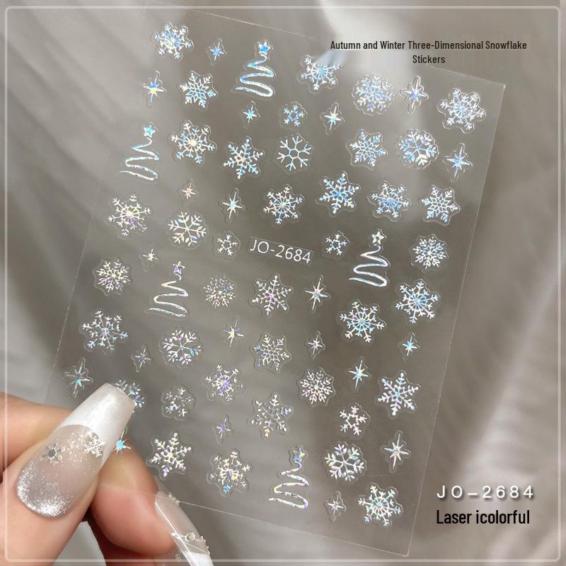 White Snowflake Nail Stickers: Winter Bling Gold & Silver Decals for Christmas & New Year