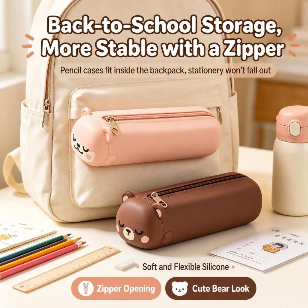 Large-capacity Bear Pencil Case Zippered Kids Stationery Bag NEW Pencil Pouch School Students