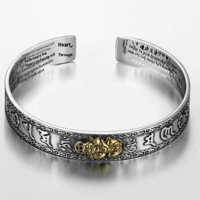 Kreative Persönlichkeit Sprichwörter Herz Sutra Pixiu Offener Armreif Damen Herren Schmuck Accessoires