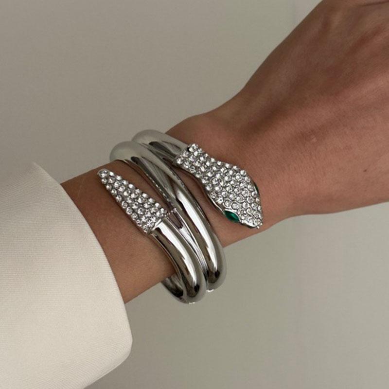 Gold Color Chunky Metal Snake Geometric Wide Cuff Bangles for Women Open Irregular Bracelets Bangle Men Goth Punk Jewelry