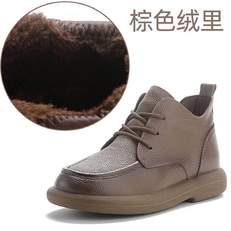 First layer cowhide winter muffin platform short boots retro boots mother shoes rubber sole velvet warm fashion
