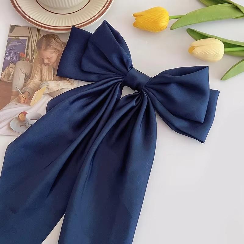 Solid Soft Satin Large Bow Ribbon Hair Clip For Women Girls Sweet Ornament Headbands Hairpin Barrette Fashion Hair Accessories