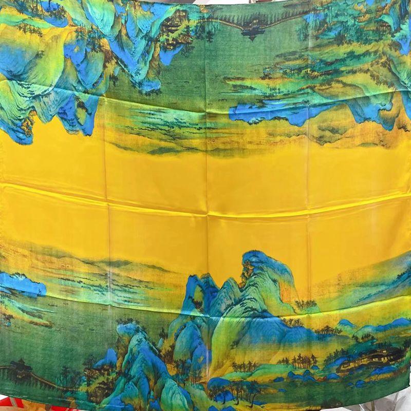 Silk Thousand Miles Jiangshan Silk Scarf Elegant Antique Mulberry Silk Shawl Women'S Sunscreen Neck Protection Scarf Accessories