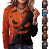 Women's Casual Button Down Long Sleeve Knit Fall Halloween Print Collared Top