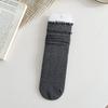 Female Spring and Autumn Solid Color Double Wood Ear Edge In The Tube Pile Pile Cotton Socks
