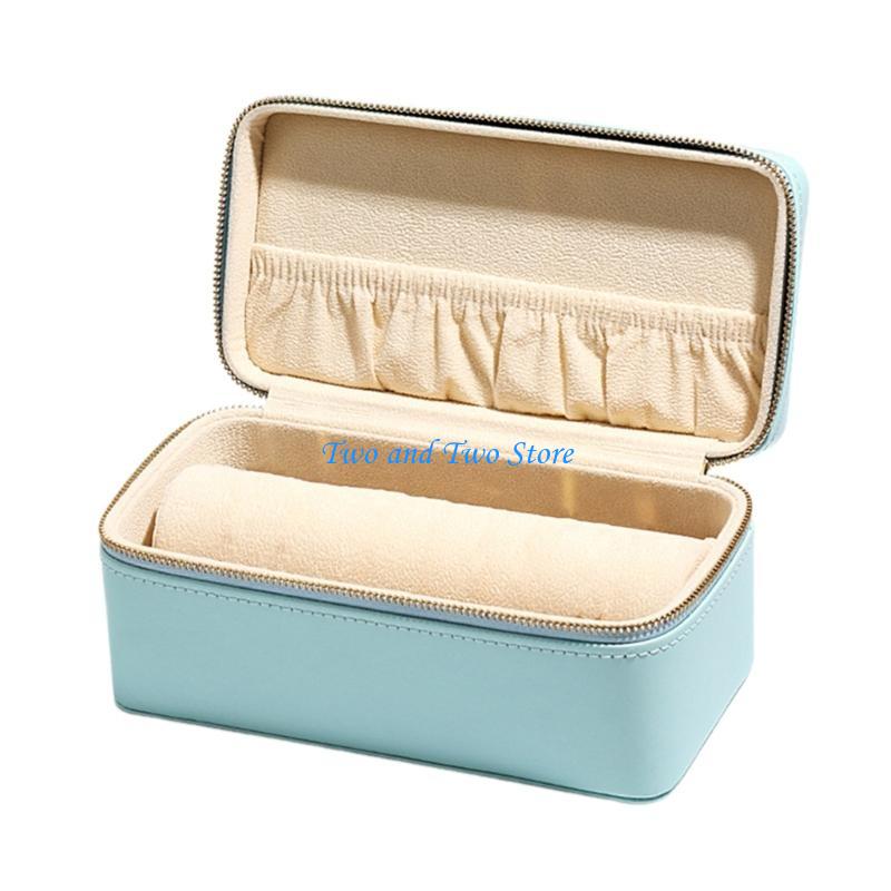 HX6F Double Layers Jewellery Holder Secure PU Leather Box Home Accessory Craft Supplies for Necklace and Rings Collection синий