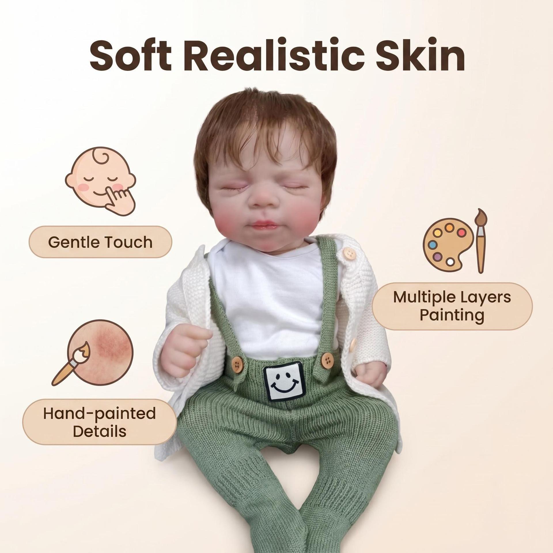 19-Inch Pascale Reborn Simulation Doll with Green Overalls Full silicone