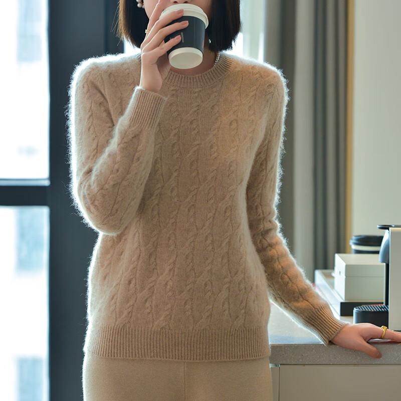 Fanzhen Women's 100% Wool Thickened Crew Neck Sweater