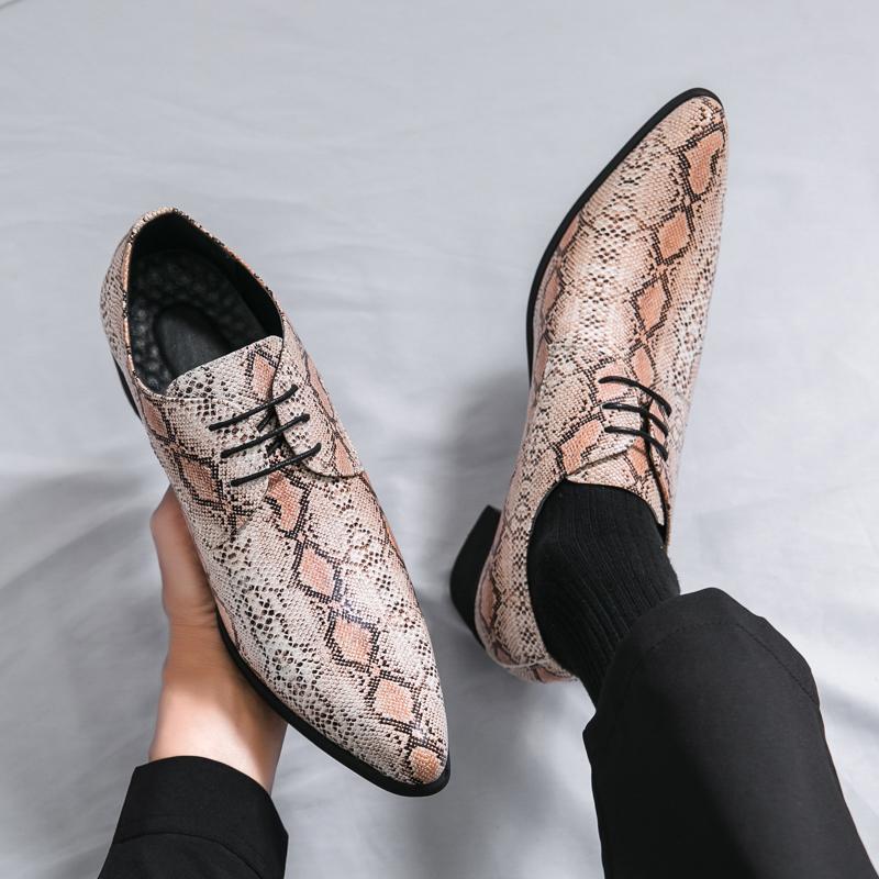 New Fashion Snakeskin Pattern Patent Leather Lace Up Dress Oxford Shoes For Men's Designer Wedding Oxfords Zapatos Hombre