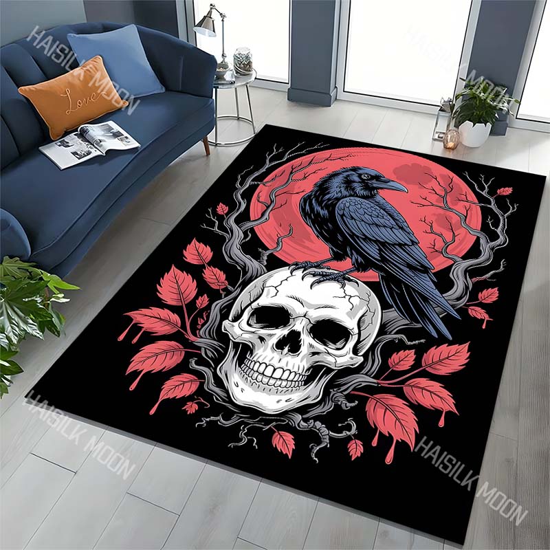 1PC Raven moon branches leaves Carpet for Living Room Bedroom Sofa Home Decor Rus Non-slip Floor Mat Luxury Gift