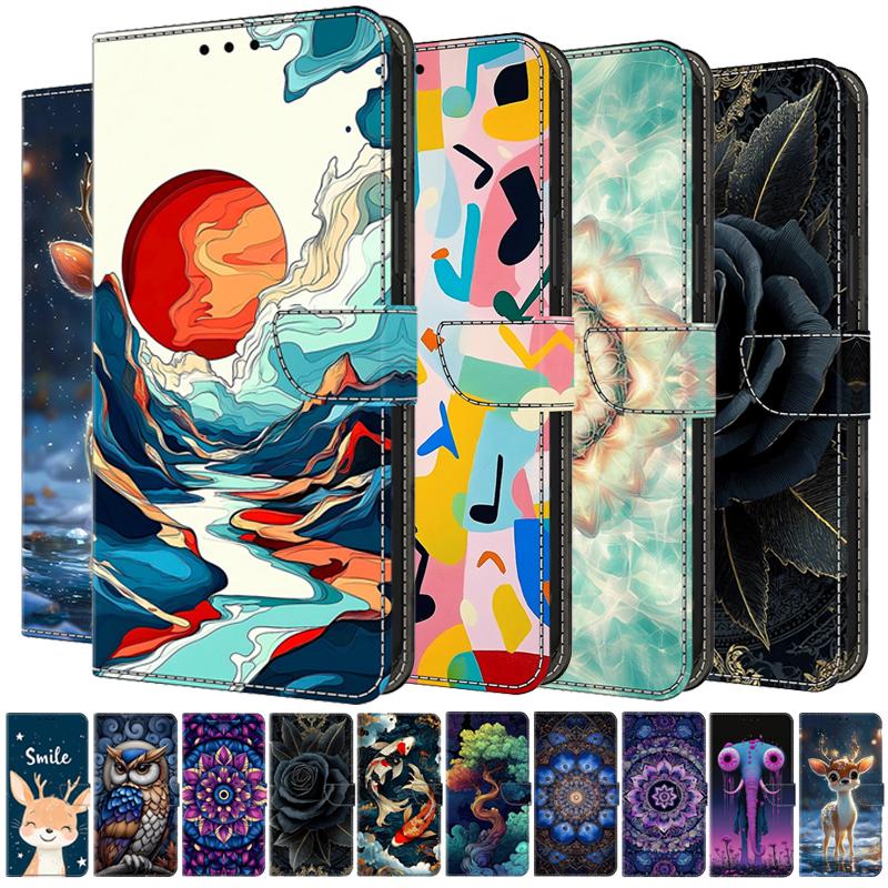 Leather Etui Phone Case for Nokia G300 G21 G11 G20 G10 G60 G22 6.3 5.3 3.1 5.4 Flip Cover Magnetic Wallet Painted Flower Deer