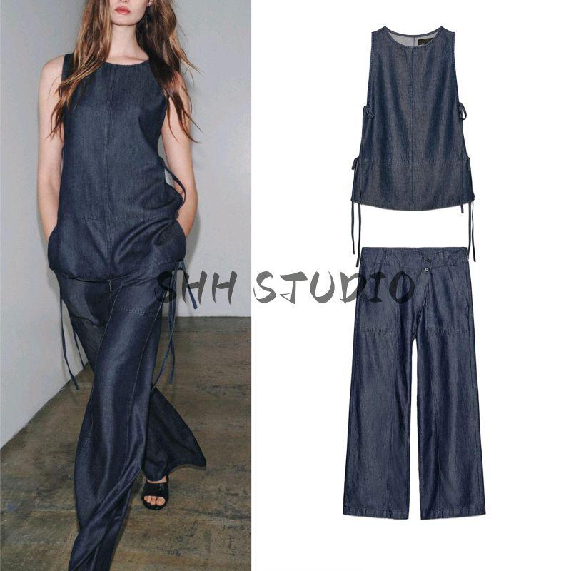 Autumn Bowknot Decoration Sleeveless Top 2183246 Loose Cross Simple Casual Jeans 2183247