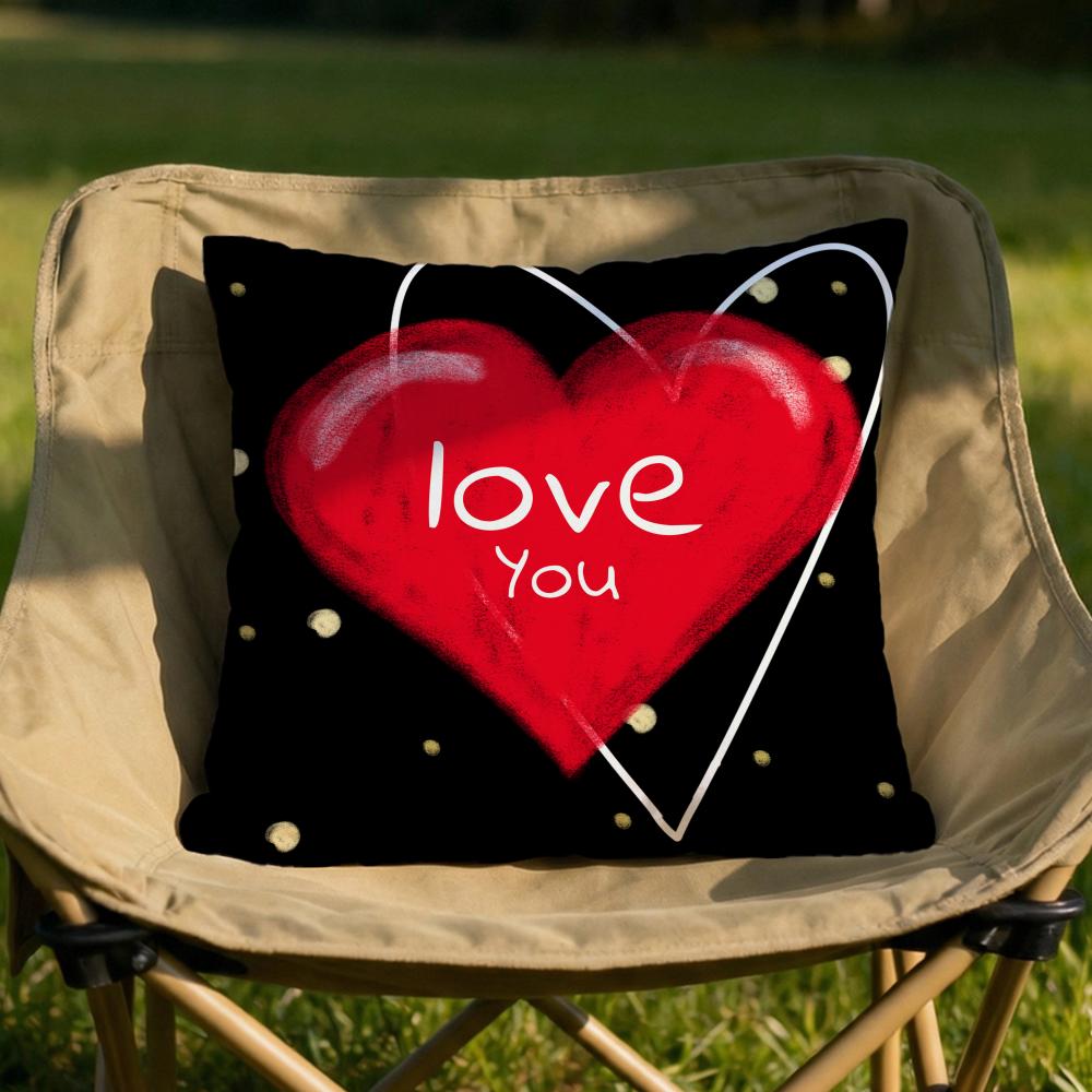 Valentine Red Heart Cushion Cover Soft Reversible  Durable Pillow Cover  MultiScene Use for Home  Car Daily Comfort