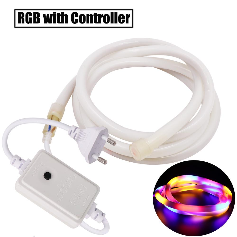 Round LED Flexible Strip Light 220V SMD 2835 RGB LED Neon Light flex tube 120led IP68 Waterproof rope string lamp EU Power plug