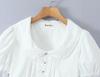 2025 Autumn Women's White Mesh Shirt with Doll Collar & Lace Puff Sleeves