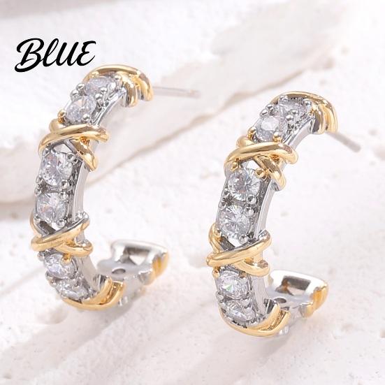 Two-tone Earrings 1 Pair Women C-Ring Shape Ear Buckle Design