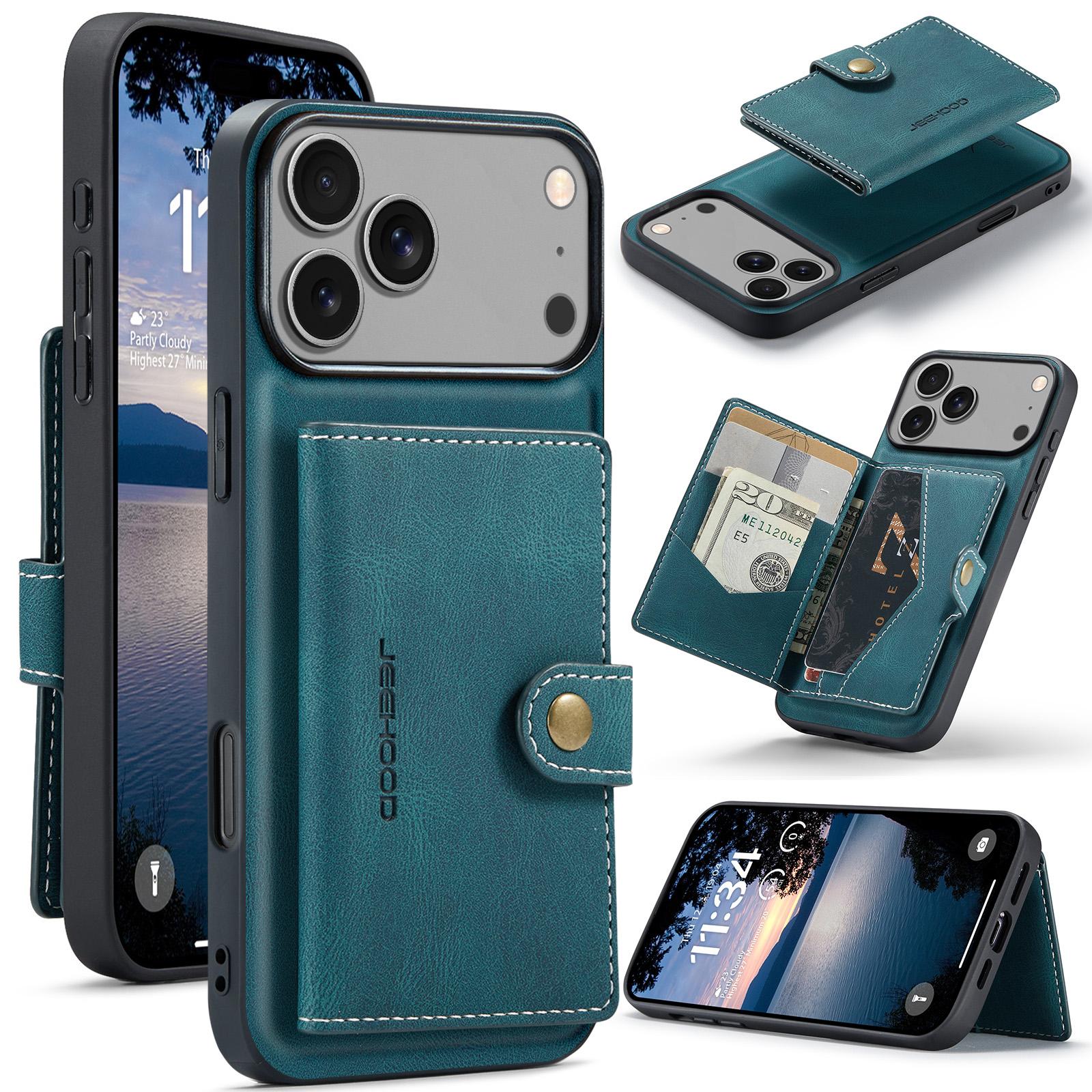 For iPhone 17 Pro Case JEEHOOD J01 Retro Leather + TPU Phone Cover Detachable Magnetic Card Holder