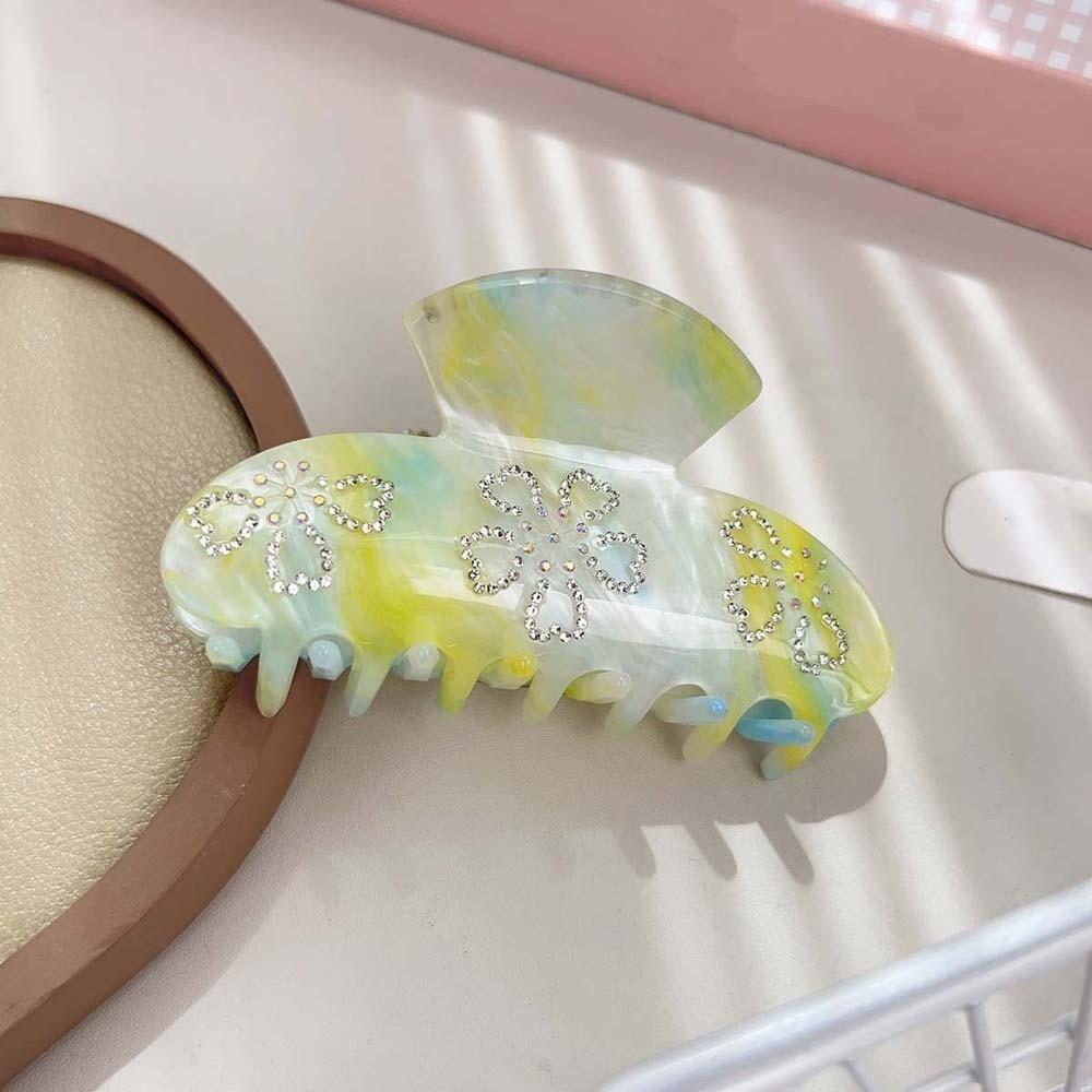Korean Style Rhinestone-inlay Hair Claw Flower Acrylic Hair Claw Women Shark Clip  Headwear