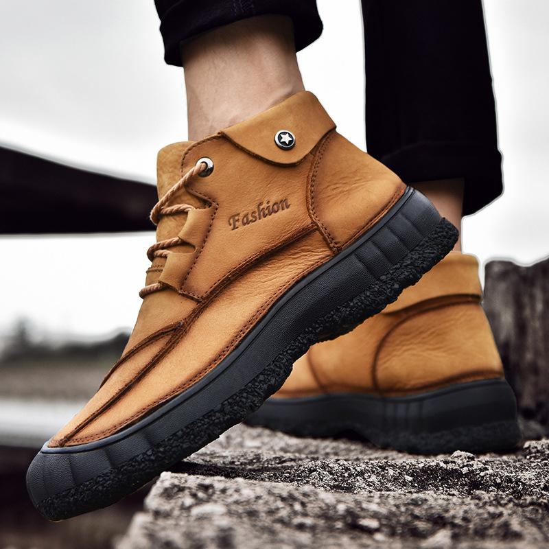 Botas Masculinas da Moda Couro Genuíno Pelúcia Botas de Inverno Masculinas Botins Moda Masculina 0 botas Masculinas com Cadarço Botas de Couro para Tornozelo botas