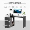 Corner PC Desk with 2 Drawers and Open Shelves, L-Shaped Corner Desk In Wood and Metal, 117x83.5x76 Cm, Black