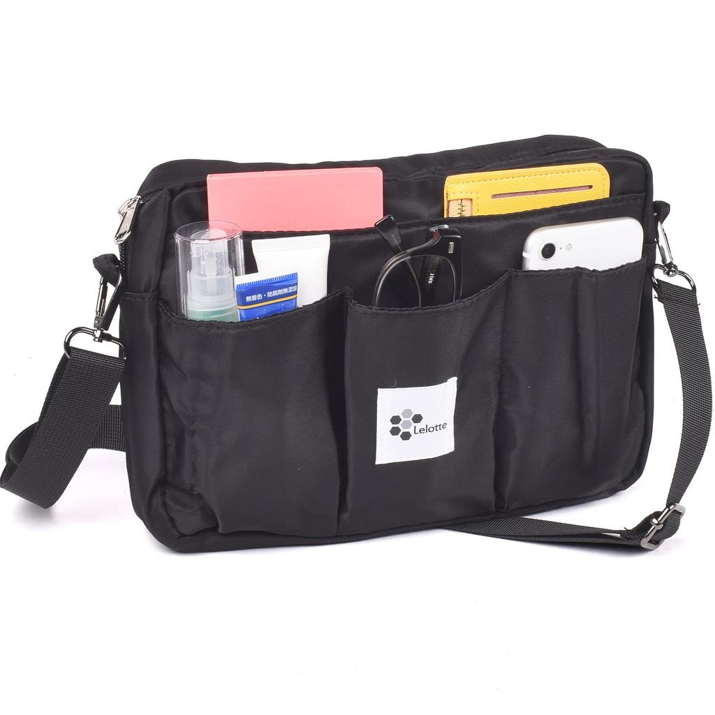 Lelotte Ramenní 12 Ramenní Crossbody Lehká Vnitřní Taška pro Muže a Ženy Taška-v-Tašce, Horizontální, Popruh, Kapsy, 2-cestná Taška, Úložný prostor, (Černá)