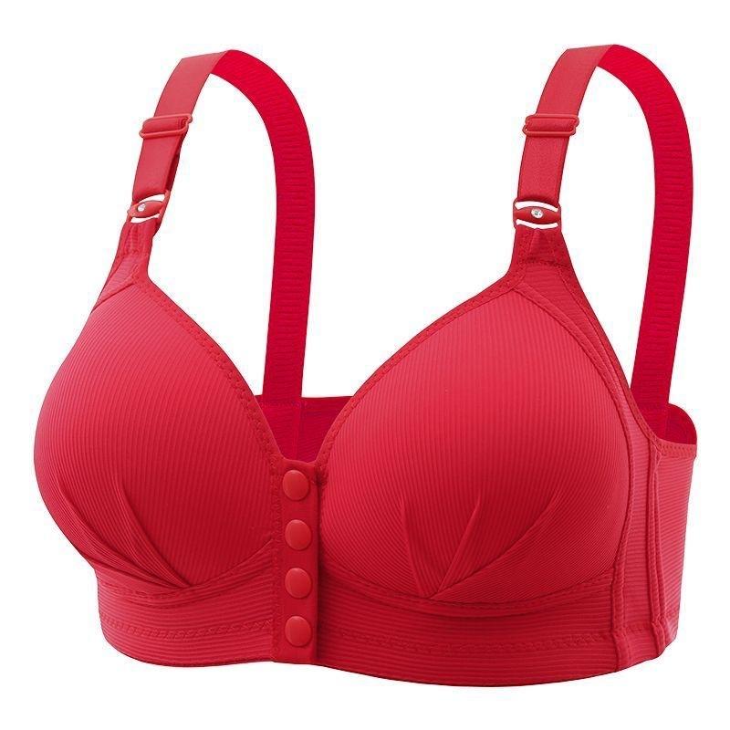Black Front Closure Bra with Adjustable Wide Straps and Seamless Ribbed Fabric