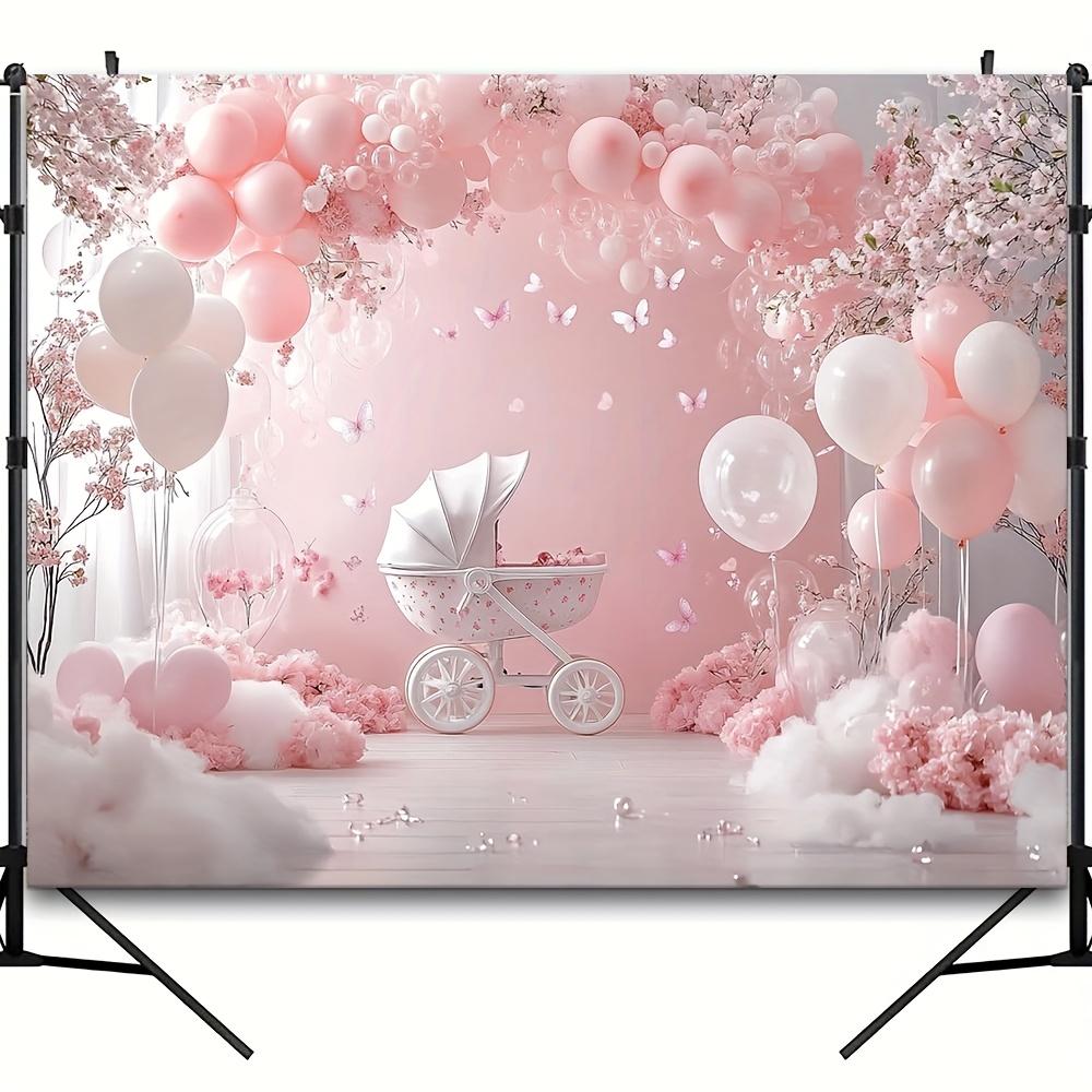 1 Stück einer fantasievollen rosa Ballon- und Blumendeko-Banner für die Kulisse einer Neugeborenenparty | aus Polyestermaterial gefertigt